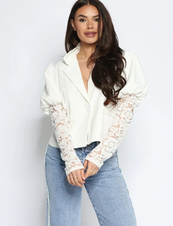 Blazer met kanten mouwen Lulu Wit