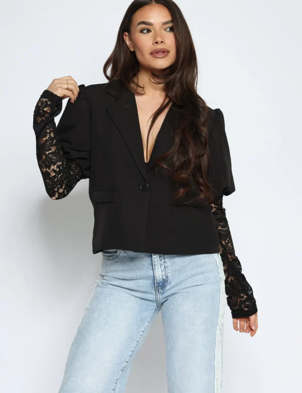 Blazer met kanten mouwen Lulu Zwart