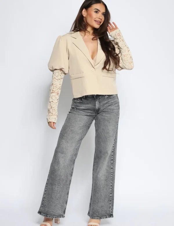 Blazer met kanten mouwen Lulu Beige
