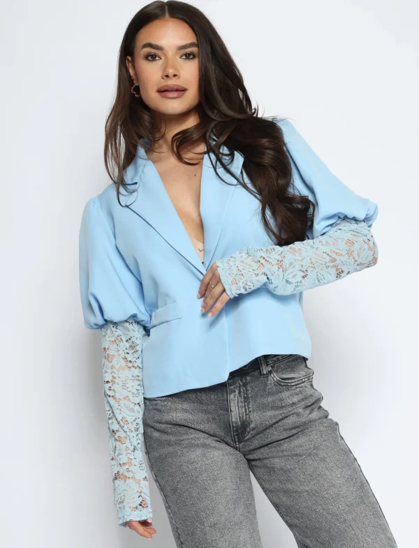 Blazer met kanten mouwen Lulu Lichtblauw