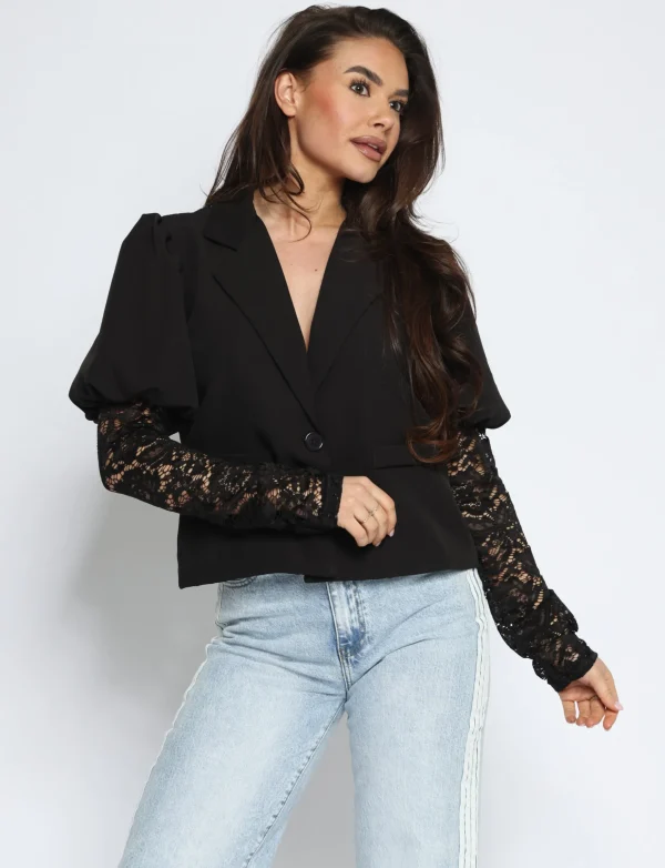 Blazer met kanten mouwen Lulu Zwart