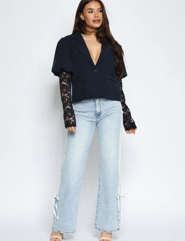 Blazer met kanten mouwen Lulu Donkerblauw