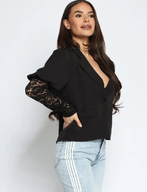 Blazer met kanten mouwen Lulu Zwart