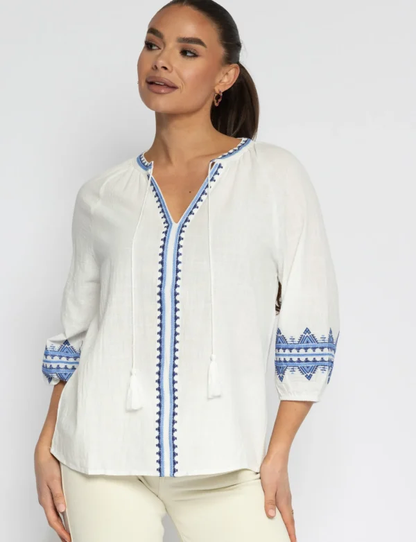 Blouse Nola Wit/ Blauw