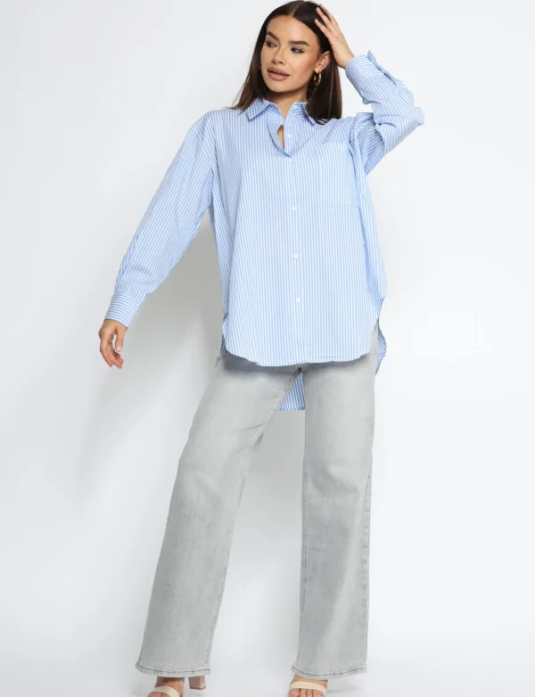 Gestreepte blouse Lyna Lichtblauw