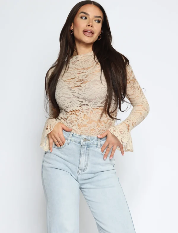 Kanten top Nami Beige