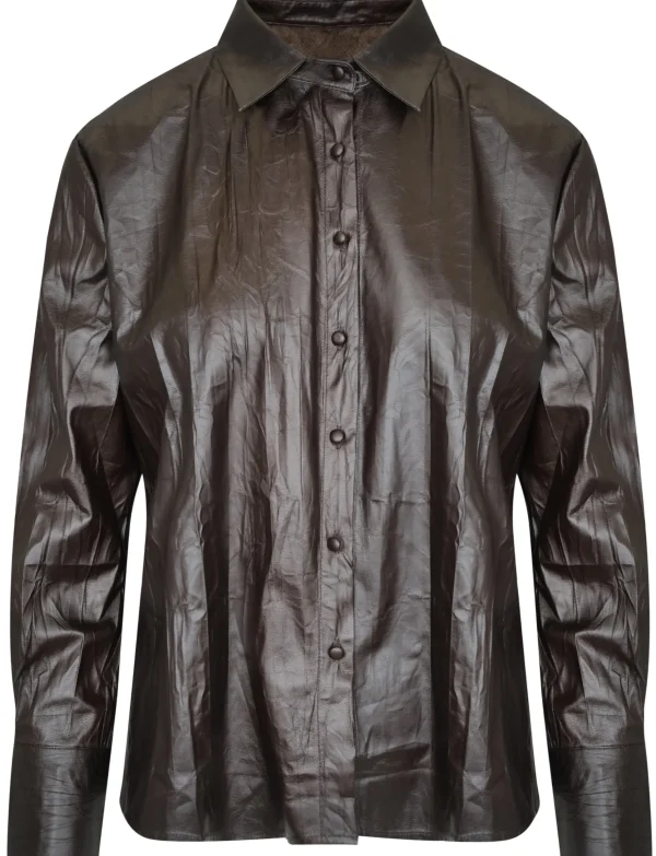 Leatherlook blouse Unique Donkerbruin