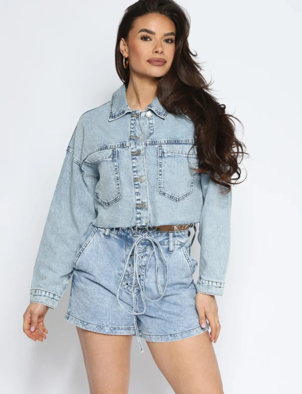 Queen Hearts | Cropped jacket back lace W3735 Blauw