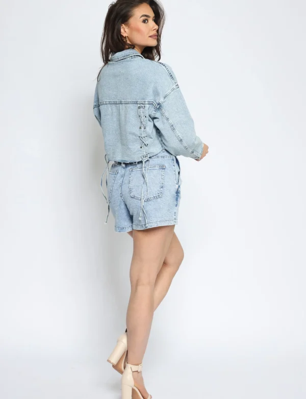 Queen Hearts | Denim short front lace W3736 Blauw