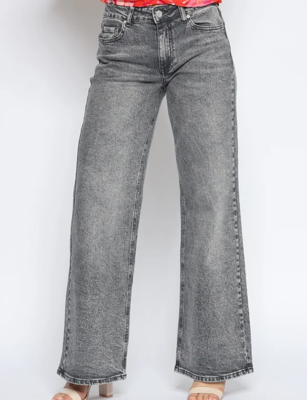 Queen Hearts | Wide leg, Straight jeans W3552 MID Donkergrijs