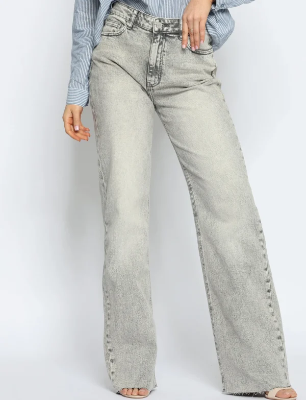 Queen Hearts | Wide leg, Straight jeans W3636 TALL Grijs