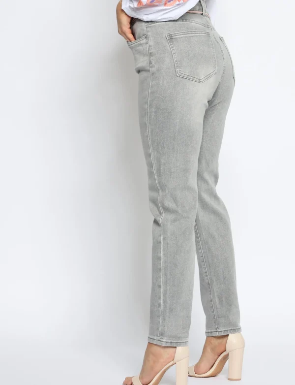 Toxik | Mom jeans met riem H2715 Grijs
