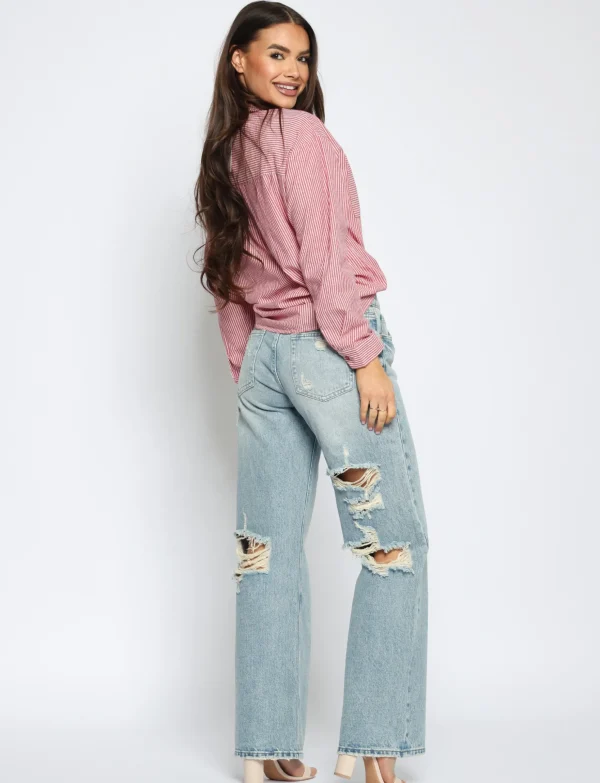Toxik | Wide leg jeans, Ripped back L21421 Blauw