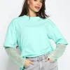 T-shirt met paillet mouw Mimi Mint