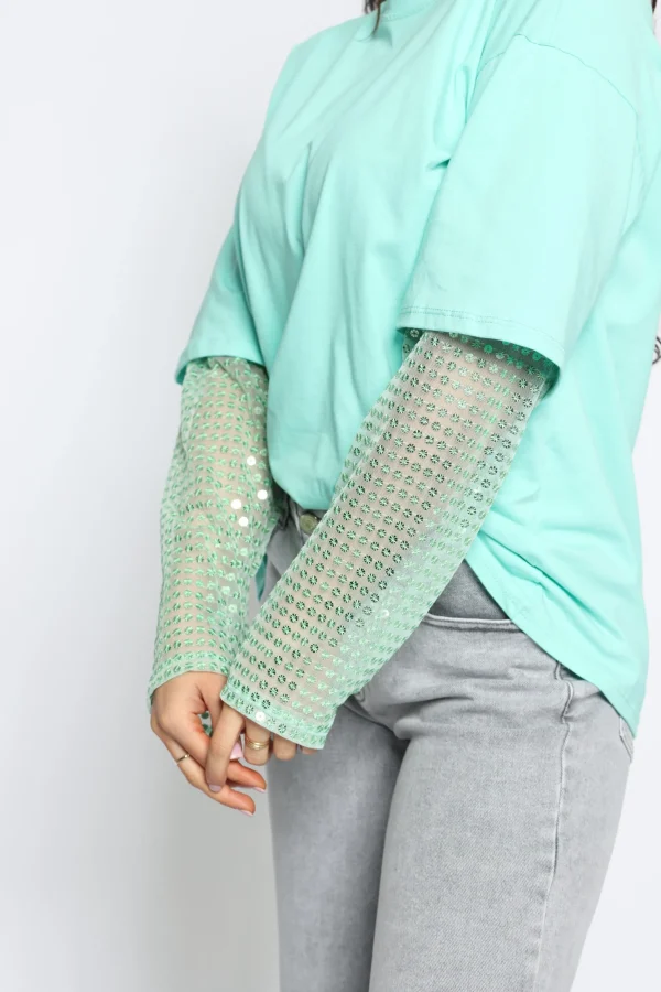 T-shirt met paillet mouw Mimi Mint